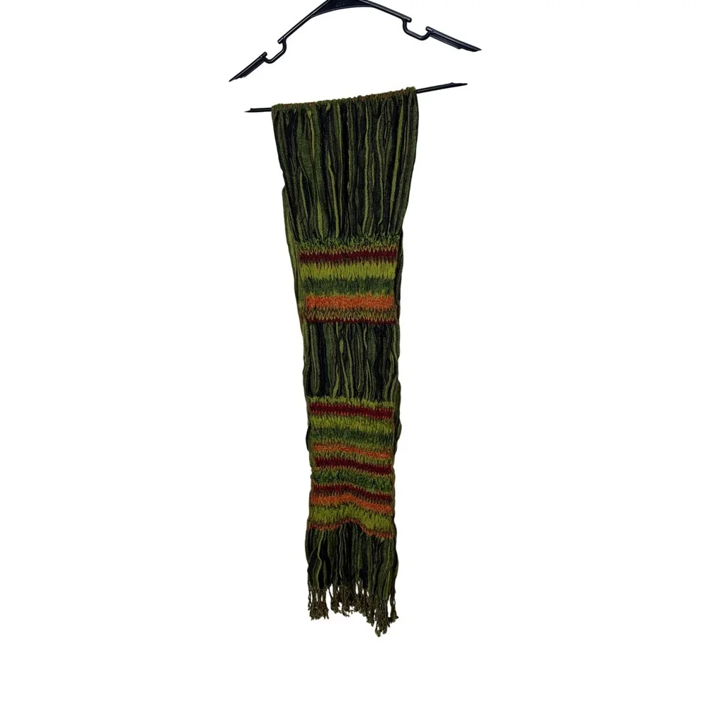 PASHMINA Scarf 55% Pashmina 45% Silk Stripe Fringe Green Orange Red‎